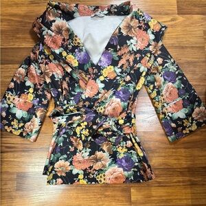 Floral hooded wrap jacket